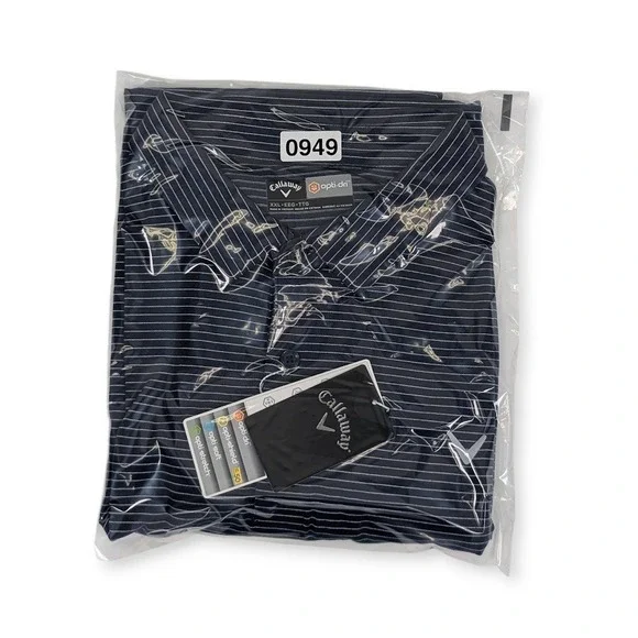 Callaway Opti-Dri Polo Shirt Mens 2XL Navy Blue White Striped Golf Performance - Picture 8 of 8